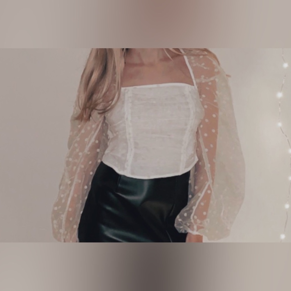 Topshop White Sheer Polka Dot Blouse